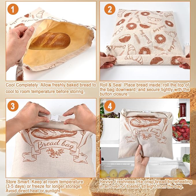 Bread Bags for Homemade Sourdough Bread, Reusable Beeswax Bags for Sourdough, 2 Pack Large Linen Bread Bags and 20 Paper Sleeves for Sourdough Baked Food Storage & Gifts