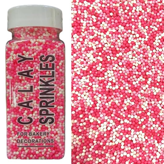 PhilaeEC Pink and White Nonpareils Sprinkle 2mm Mini Peals Sprinkle Edible for Cake Decoration Cupcake Topper Cookie Baking Decorations Halloween Christmas Valentine Supplies