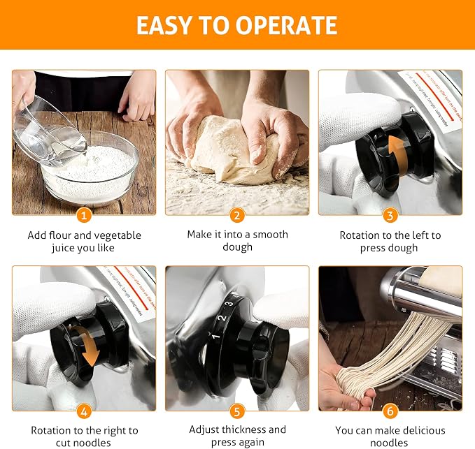 WICHEMI Electric Pasta Maker 3 IN1 Pasta Roller Automatic Noodle Maker 135W | Electric Pasta Maker Machine, Pasta Dough Roller, Food Grade Stainless Steel, Making 2.5mm Round Noodle, 4mm/9mm Flat Noodle