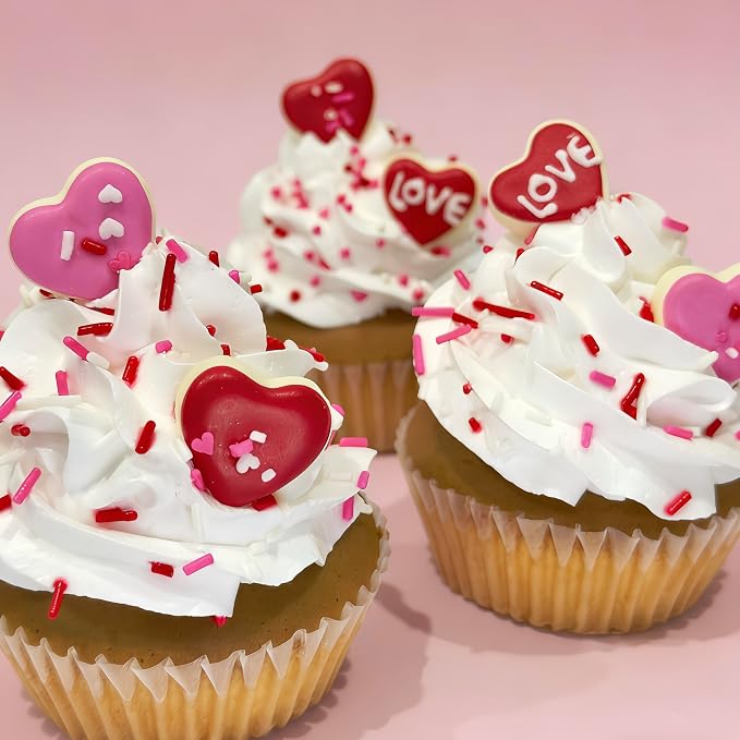 Edible Heart Cake Decorations, Valentines Cupcake Toppers, Royal Icing Decorations, Red Pink Heart Shaped Sprinkes Edible for Cookies Chocolates Baking Valentines Toppers, 36 pcs