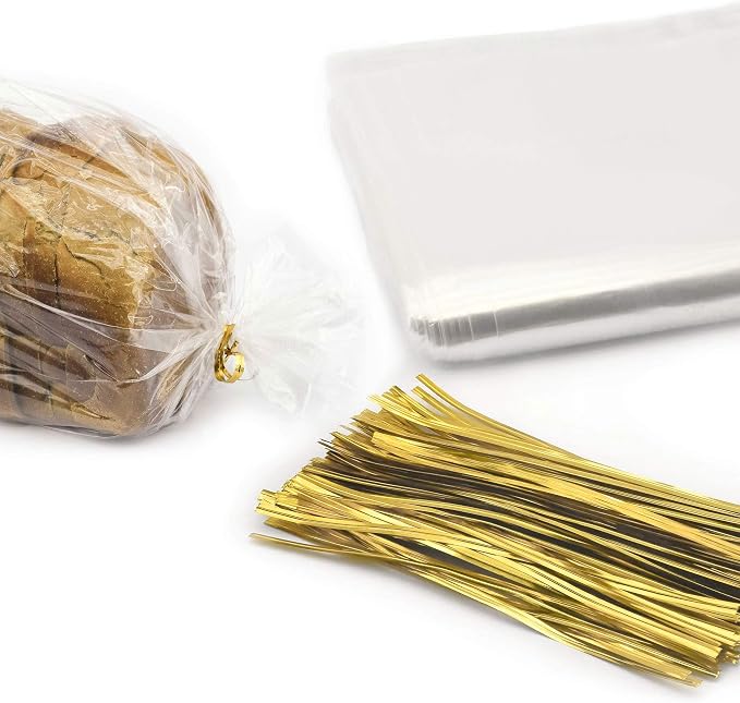 Mantah Reusable Bread Bags with Ties, Clear, 201 Bags and Ties, For Homemade Bread and Bakery Loaf, Adjustable
