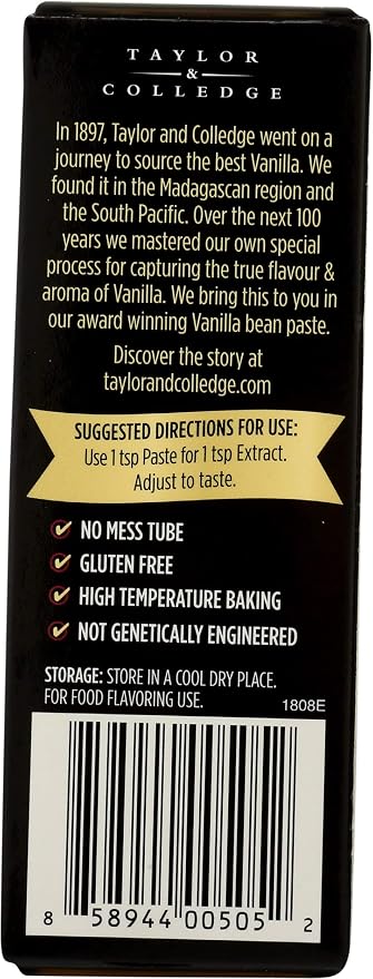 Taylor & Colledge Organic Vanilla Bean Paste with Seeds, 1.7oz Tube