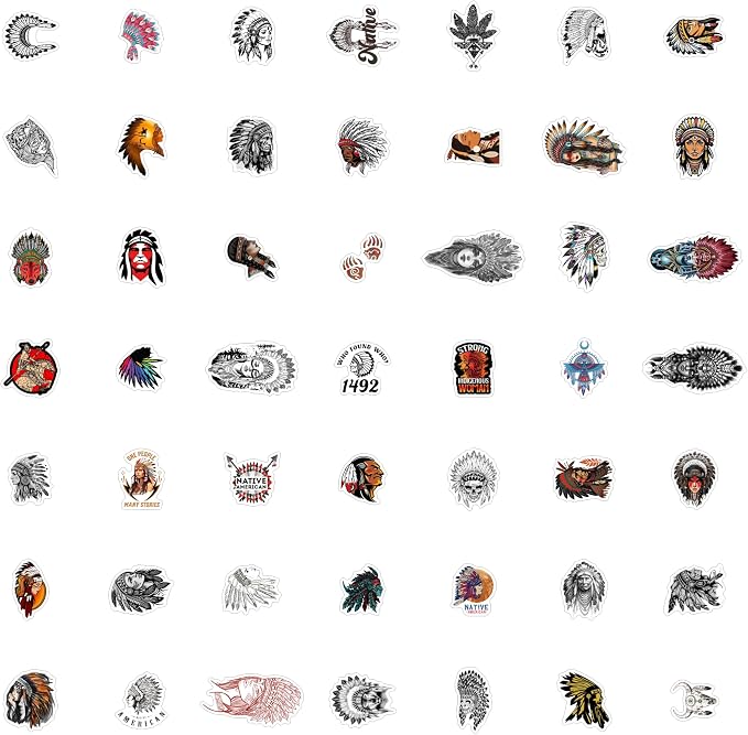 100Pcs Native American Stickers for Water Bottle and Laptop, Native American Party Supplies & Decorations, Waterproof Vinyl Decals, Gifts for Women & Men