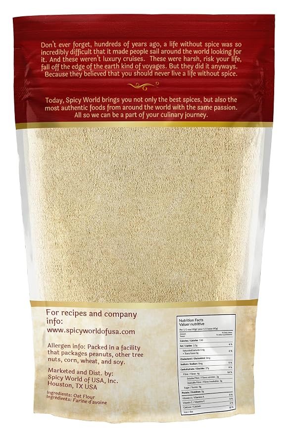 Oat Flour Whole Grain 4 LB LARGE Bag - Pure, USA Grown, For Baking & More, Non-GMO, Great Wheat Substitute - by Spicy World
