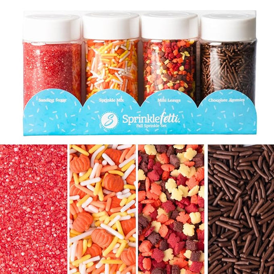 Sweets Indeed Sprinkles, 4 Pack, Edible Sprinkle Mix, Perfect for Cake Decorations, Baking, Ice Cream, Cookies, Cupcake Topper (Fall)