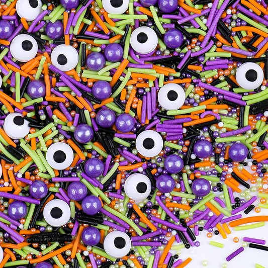 Halloween Sprinkles for Cake Decorating, Edible Candy Eyes Purple Orange Green Sprinkles, Eyeball Sprinkles for Baking Cupcakes Cookies 3.5oz