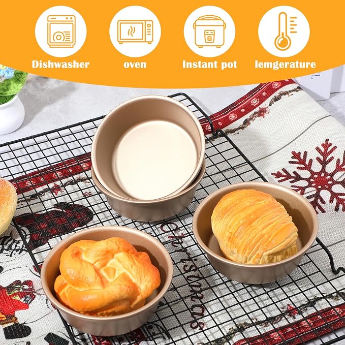 6 PCS Air Fryer Mini Pie Pan Tart Tins, Jumbo Muffin Cupcake Pan 4 Inch Air Fryer Hamburger Bun Mold, Non-Stick Air Fryer Egg Baking Pan Individual Mini Cake Pans for Baking