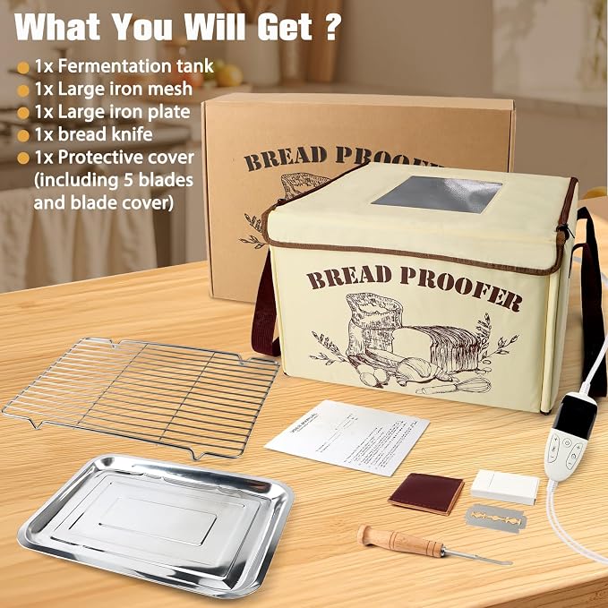 Folding Bread Proofing Box with 50-113℉ Temp Control, Large Dough Proofing Box with 3-Side Heating Precise Control 48H Timer, Ideal for Sourdough, Bread Baking, Yogurt, Pizza, Kombucha