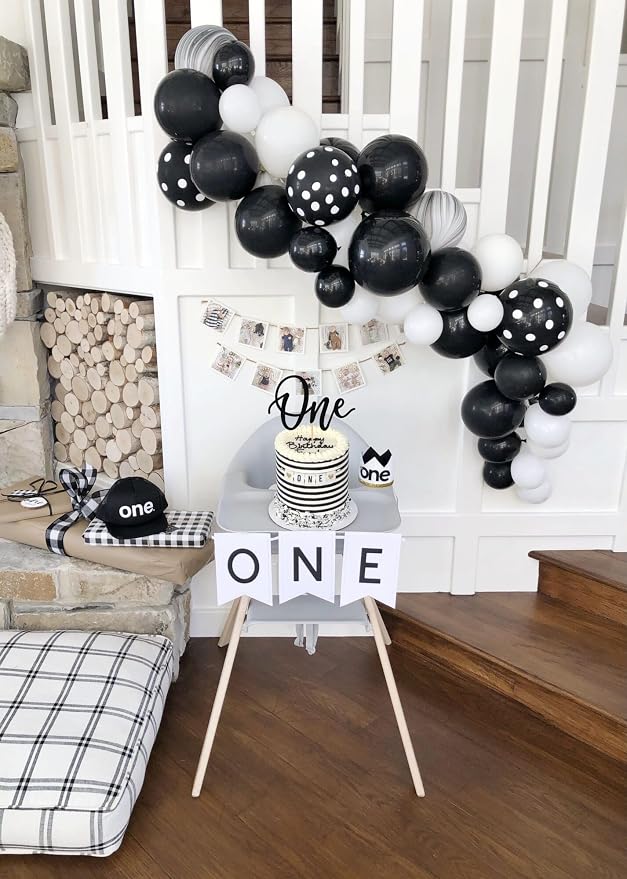 MYAMPED First Birthday Cake Topper - Glitter Black One Sign 1st Birthday Cake Decorating Supplies, Suitable for Baby Shower Favors, Birthday Party or Photo Booth Props