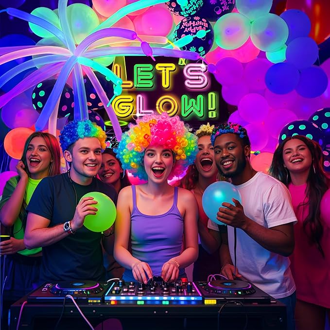 160 Pcs Neon Balloons Arch Garland Kit, Glow in the Dark Birthday Party Decorations, UV Balloons Party Banner Glow Party Supplies Neon Birthday Party Decor