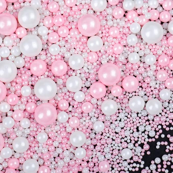 Pink and White Pearl Sprinkles for Cake Decorating, 130g/4.6oz Edible Valentines Sprinkles Mix, Sugar Candy Pearls for Baking, Cookie Decorations and Cupcake Toppings, Wedding Shower Party Supplies