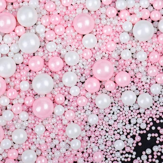 Pink and White Pearl Sprinkles for Cake Decorating, 130g/4.6oz Edible Valentines Sprinkles Mix, Sugar Candy Pearls for Baking, Cookie Decorations and Cupcake Toppings, Wedding Shower Party Supplies