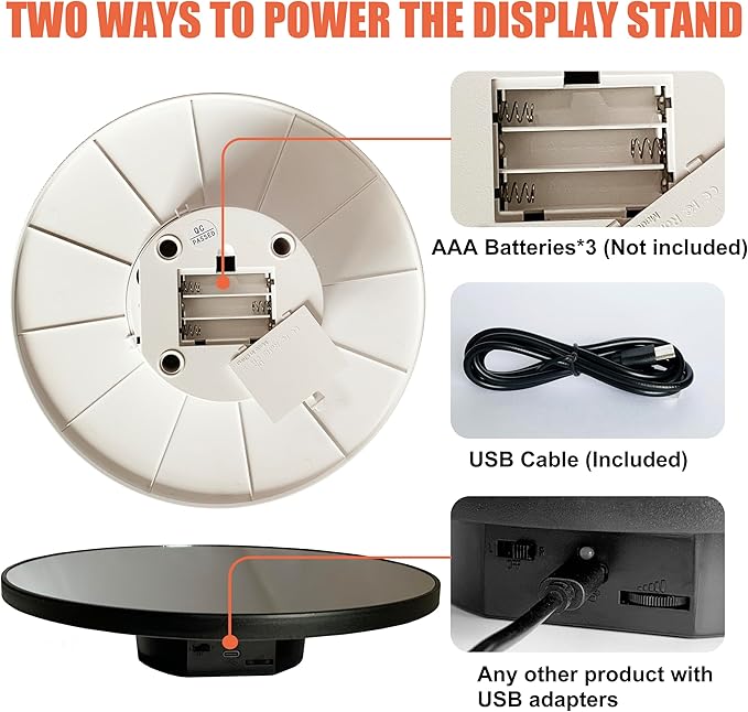 JAYEGT Motorized Rotating Display Stand, 10inch /11Lbs Load ,Mirror Cover ，360 Degree Electric Rotating Turntable ,Cup Display Turner Stand,Photography Products, Jewelry ,Tumbler -Black