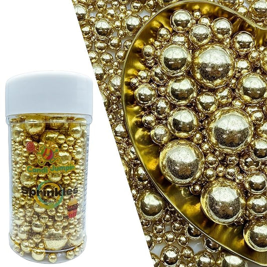 CandiJumpin Edible Pearls for Cake Decorating, Metallic Gold Pearl Sprinkles Gold Sugar Pearls Edible Cake Decorations Pearl Sugar Sprinkles Cupcake Toppers Baby Shower Party Birthday Wedding Christmas Supplies 3 OZ