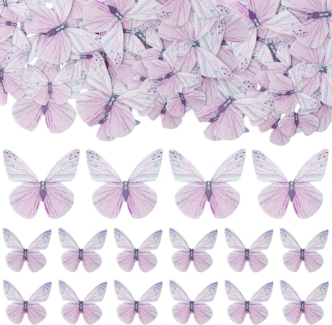 Gyufise 72Pcs Edible Cupcake Toppers - Butterfly Shaped Cake Decoration Picks for Baby Shower, Kids Birthday Party - Purple