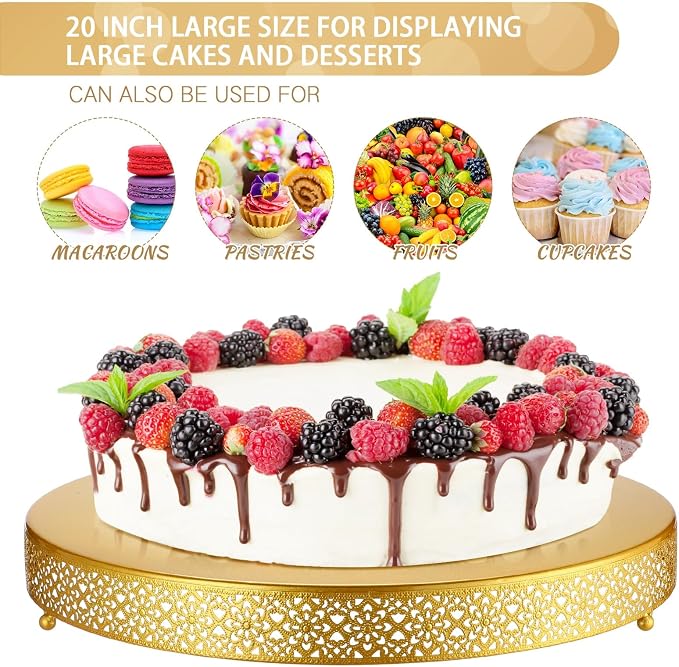 Wenqik Cake Stand 20 Inch Round Metal Cupcake Dessert Wedding Cake Stand Cookies Display Holder Fruit Serving Tray for Table Wedding Birthday Anniversary Party(Gold)