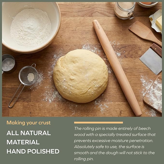Muso Wood Wooden French Rolling Pin for Baking, Beech Wood Tapered Rolling Pin for Fondant Pie Crust Cookie Pastry(French 15.75-Inch)