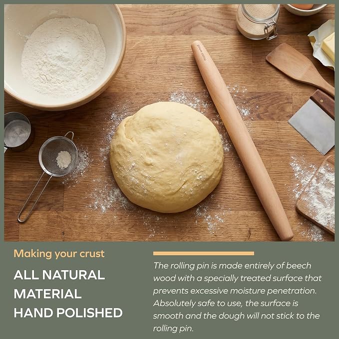 Muso Wood Wooden French Rolling Pin for Baking, Beech Wood Tapered Rolling Pin for Fondant Pie Crust Cookie Pastry(French 17.5-Inch)