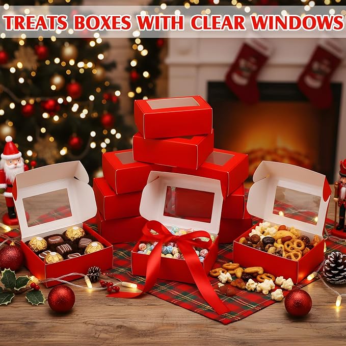 Zonon 30 Pcs Soap Boxes for Homemade Packaging, Mini Kraft Boxes with Window for Bakery Candy Soap Making Gift Packaging, 3.7x2.6x1.4 Inch (Red)