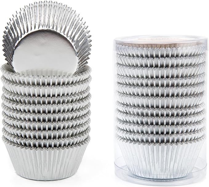 Gifbera Standard Silver Foil Cupcake Liners Metallic Paper Muffin Baking Cups 200-Count (Silver)