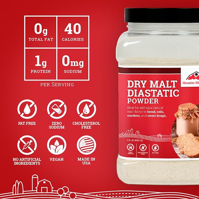 Hoosier Hill Farm Dry Malt Baking Powder, 1.5LB (Pack of 1)