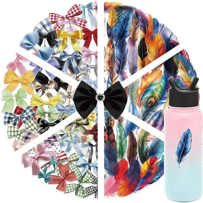 100Pcs Bowknot&Feather Transparent Stickers for Kindle, Bow Tie and Plume Aesthetic Self-Adhesive Scrapbooking Stickers Supplies Journal Stuffers for Adult Card Making Letters DIY (Bowknot)