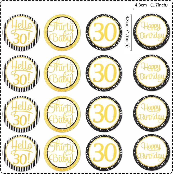 40Pcs Edible Circle Happy 30th Birthday Cupcake Toppers Edible Golden Hello 30 Thrity Baby Cupcake Picks Drink Toppers for Funny 30th Birthday Party Decorations