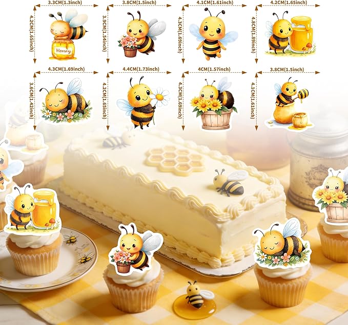 72 PCS Edible Bumble Bee Cupcake Toppers Wafer Paper Oh Babee Cake Decorations for Bee Theme Baby Shower Kids Boys Girls Birthday Cake Party Decoration