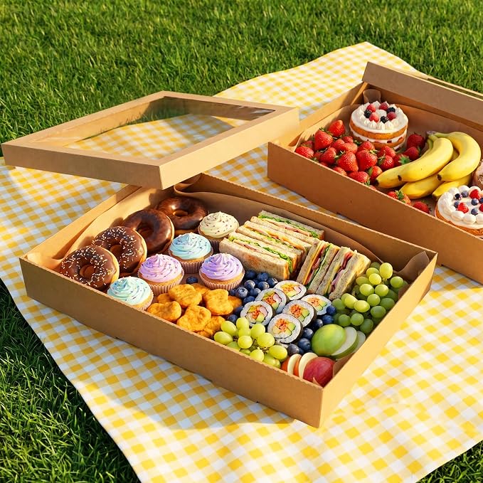 10 Pack Bakery Boxes with Window, 17.7x12.2x3.15 Inch Large Cookie Boxes, Cardboard Pastry Boxes, Take out Containers for Baking Pies, Cakes, Muffins and Pastries (L)