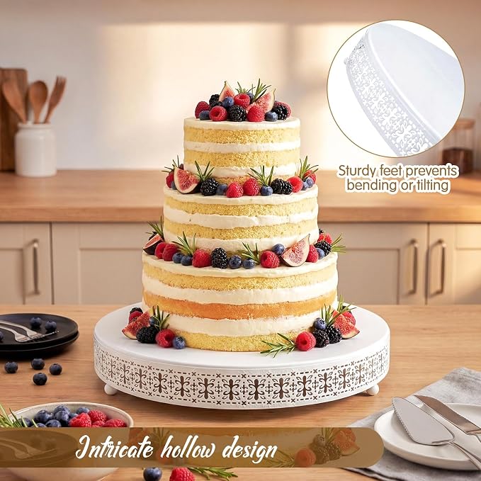 Wenqik White Cake Stand 20 Inch Metal Round Cupcake Dessert Stand with Cake Cutting, Spatula Cookies Cupcake Pastry Display Candy Holder Fruit Serving Tray for Wedding Birthday Party