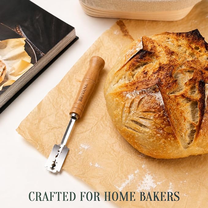 Bread Lame, Sourdough Scoring Tool for Bread Baking, Bread Scoring Tool with Beech Wood Handle, Protective Cover & 5 Replacement Blades