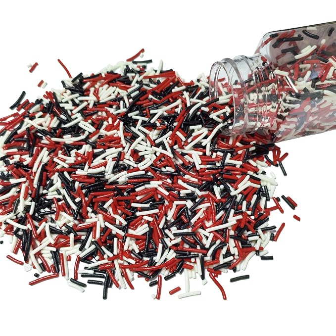 Senchanting Black Red White Jimmies Sprinkles, Edible Halloween Themed Sprinkle Mix, Thanksgiving Birthday Jimmy Sprinkles Toppers for Decorating Baking Cupcakes Cake Cookies Ice Creams Donuts Candy