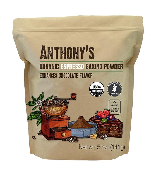 Anthony's Organic Espresso Baking Powder, 5 oz, Gluten Free, Non GMO, Enhances Chocolate Flavor