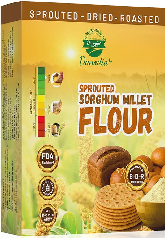 Danodia Foods Sprouted Jowar Flour 950g / 2 lb, Sorghum Flour/Jowar Atta, Roasted & Ground Millet Flour for Roti, Bhakri, Flatbread, Porridge & Baking, Indian & US Pantry