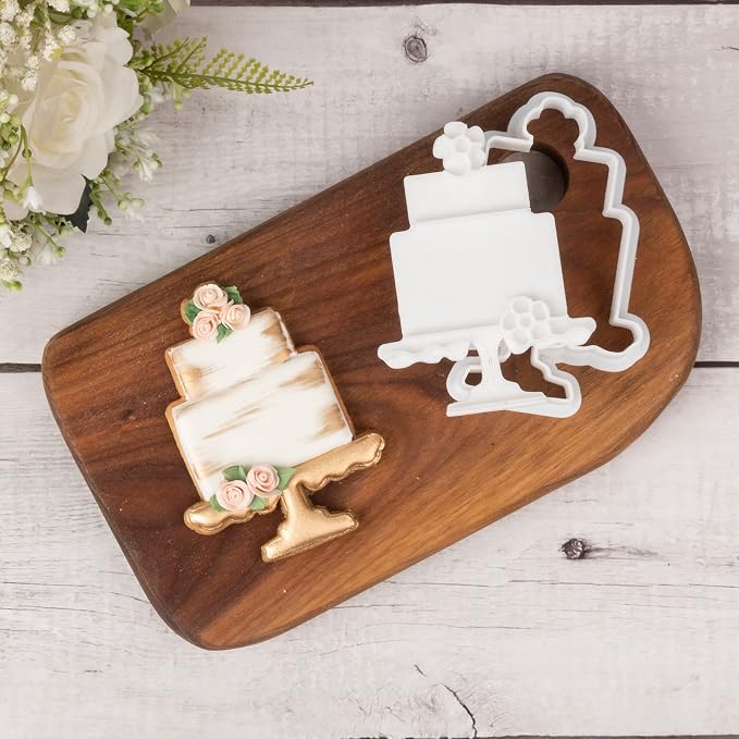 Cake Cookie Cutter Wedding with Plunger Stamps Handle Biscuit Cutter Baking Decorating Bridal Shower Gifts PLA Kitchen for Kids 3.5" Embossing Stamps Mold Supplies Fondant Tools