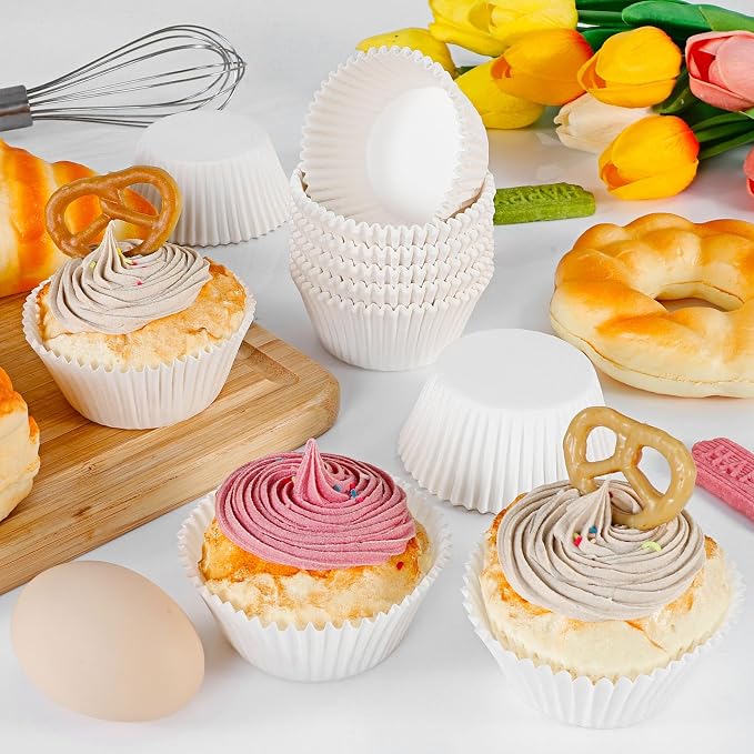 Caperci 300pcs Standard White Cupcake Liners for Baking - Odorless Greaseproof Paper Muffin Baking Cups for Wedding Birthday Party Baby Shower Festivals (White)