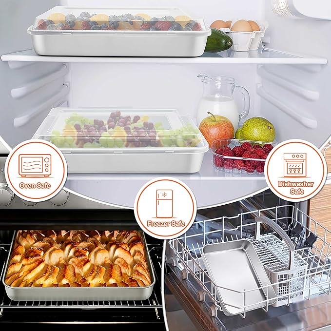 Herogo Baking Pan with Lid Set (4 Pans + 4 Lids), 9 x 12 Inch Stainless Steel Nonstick Deep Bakeware, for Cakes Brownies Casseroles, Non Toxic & Dishwasher Safe