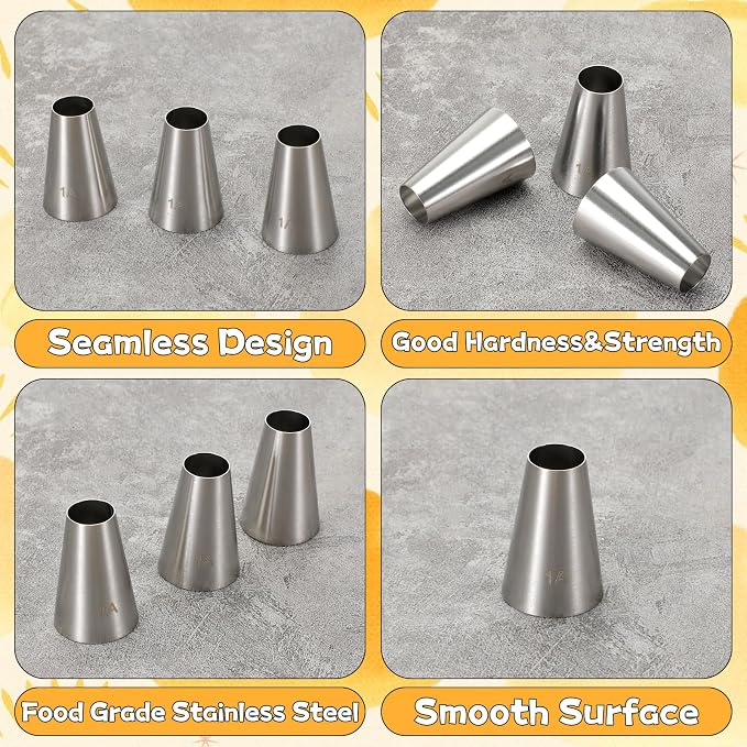 3 Pcs 1A Piping Tip Set Large 1A Round Piping Tip Professional Cake Decorating Tips Set Stainless Steel Icing Tips for Cake Decorating, Macarons, Cupcakes, Cakes, Cookies (1/2 inch)