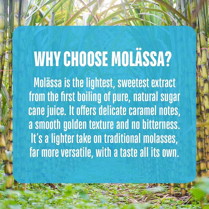 Molässa Light Sweet Molasses - Specialty Sweetener Made From 100% Pure Sugar Cane - Delicate Caramel Notes, Smooth Golden Texture & No Bitterness for Pancakes, Granola, BBQ & Baking - 18.1oz Bottle (Pack of 2)