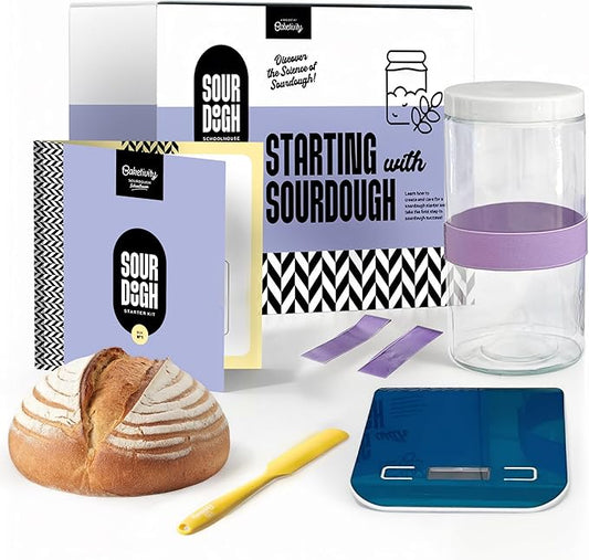 Baketivity Sourdough Starter Kit for Beginners with Jar & Feeding Tracker – Complete Sourdough Bread Making Kit, Glass Starter Jar, Tools & Guide, Family-Friendly Baking & Fermentation Kit