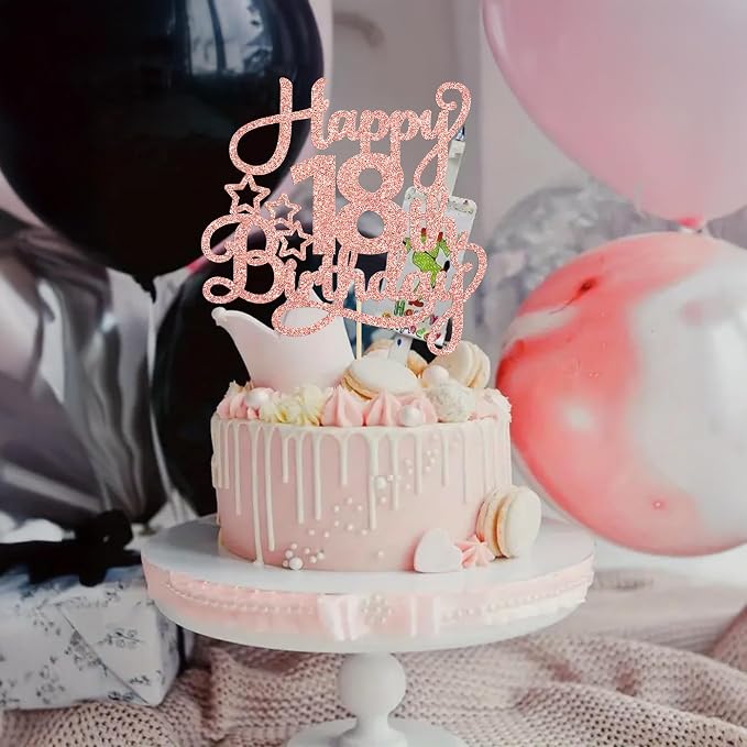 1 Pack Happy 18th Birthday Cake Topper Rose Gold Glitter 18 & Fabulous Cheers to 18 Years Old Birthday Cake Pick for Celebrating 18th Birthday Anniversary Party Cake Decorations Supplies