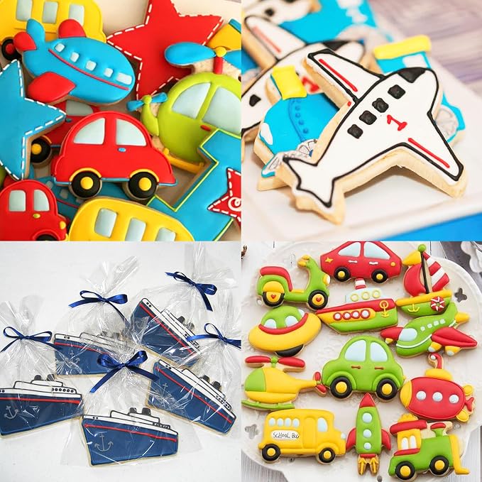 ZADE Transportation Theme Car Boat Airplane Cookie Cutters Set 12 Pcs Non-Stick Stainless Steel Cookie Biscuit Sandwich Mold, Fruit Cake Fondant Cutter for Baking