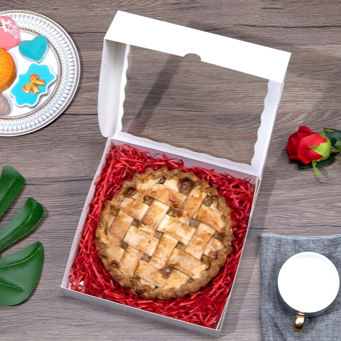 TEMLQPACK 25pcs 9x9x2.5 Inches White Bakery Boxes with Window Cookies Boxes Pie Boxe Chocolate Covered Strawberries Boxe