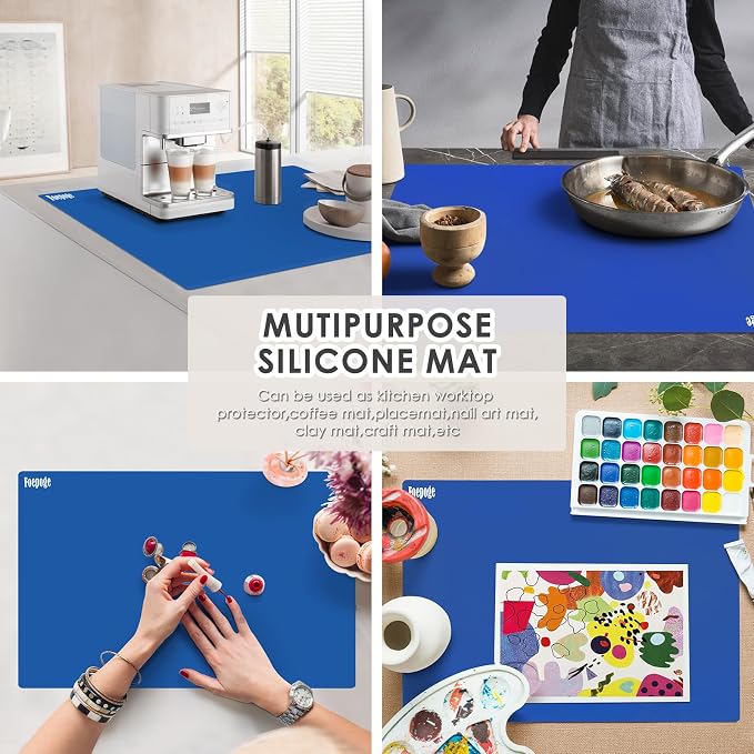 31.5" x 23.6" Extra Large Silicone Mat for Resin Casting, Crafts and Epoxy, Nonstick Silicone Sheet for Jewelry Casting Molds, Countertop Protector Mat Heat Resistant Placemats by Foepoge, Dark Blue