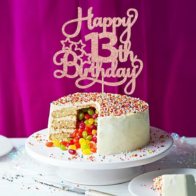 1 Pack Happy 13th Birthday Cake Topper Rose Gold Glitter 13 Official Teenager Cheers to 13 Years Old Birthday Cake Pick for Celebrating 13th Birthday Anniversary Party Cake Decorations Supplies