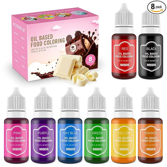 Upgraded Oil Based Food Dye Coloring for Chocolate Candy Cake - DaCool Edible Food Coloring for Cake Decorating Baking Cake Color for Cookie Icing Frosting Fondant Meringues - .35 Fl.Oz Bottles