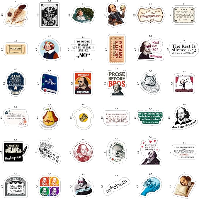 100Pcs Shakespeare Stickers Vinyl for Water Bottles, Literature Stickers Bulk - Shakespeare Gifts - Poetry Party Supplies - Gift for Women & Men