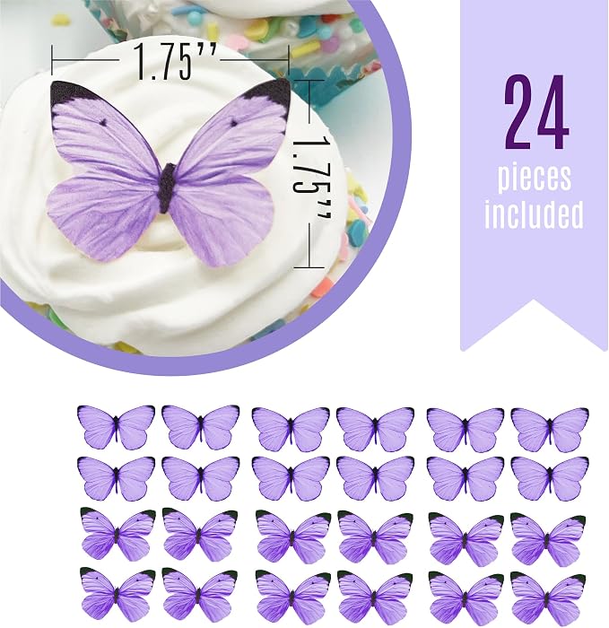 Sugar Robot Edible Butterflies for Cake Decorating - Small Pastel Purple Butterfly Cake Toppers and Cupcake Toppers - Decoration Made in the USA - Premium Crafted (Purple)