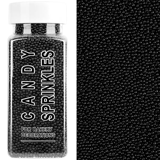 Black Nonpareils Sprinkles, 2mm Edible Pearls for Cake Decorating, 4.6oz Mini Sugar Candy Pearls for Baking, Cupcake, Cookie, Ice Cream Toppings, Wedding Party Halloween Supplies