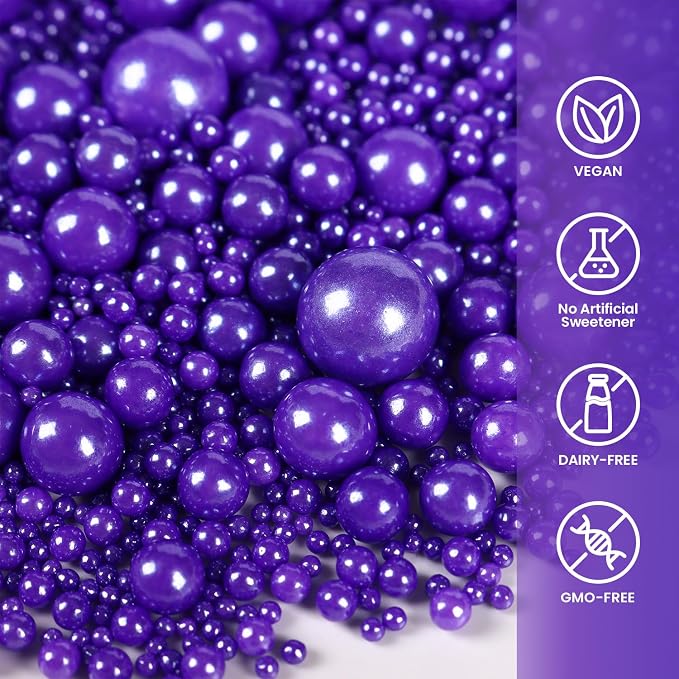 Purple Sprinkles for Cake Decorating, Edible Pearl Sprinkles for Cupcake Toppers Baking Decorations Cookie Lover Birthday Celebrations Wedding Shower Party, 4.05oz